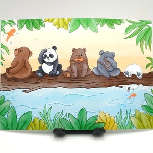 Cute Bear Art Print Bear Buddies by the River Cute Illustrated Art Print Bear Friends