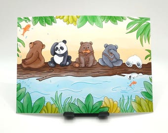 Cute Bear Art Print, Panda and Bears Wall Art, Cute Animal Illustration, Nursery Wall Decor, Kids Room Print, Bear Lover Gift