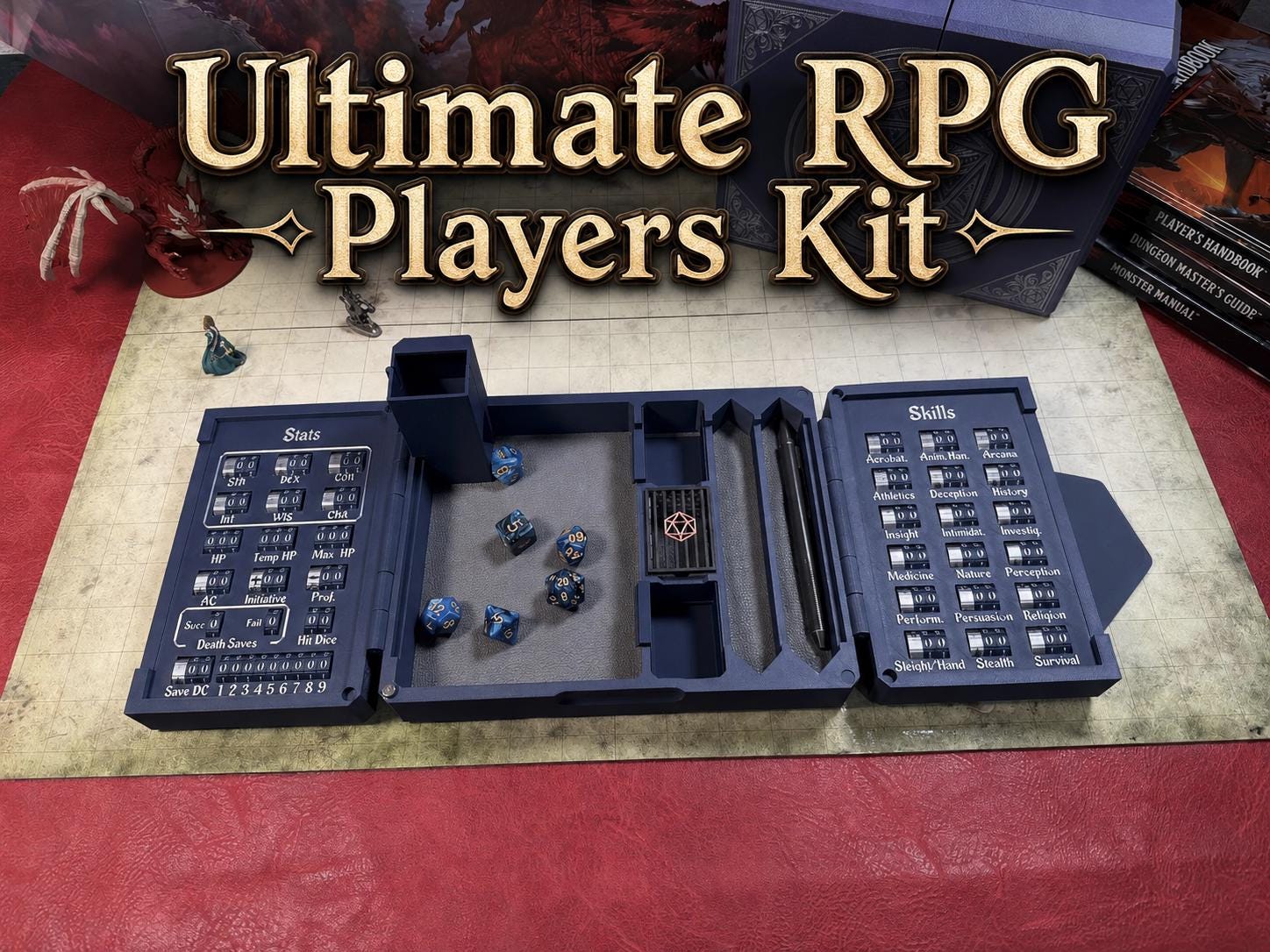 Listing photo: DND Character Tracker Box with Dice Tower | RPG Player Station, Stats Organizer