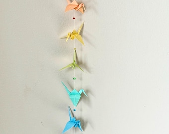 Pastelkleurige origami kraanvogelkoord met kralen