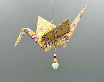 Kawaii pattern origami crane ornament