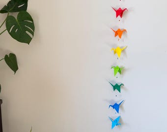 Regenboog origami kraanvogelkoord met kralen