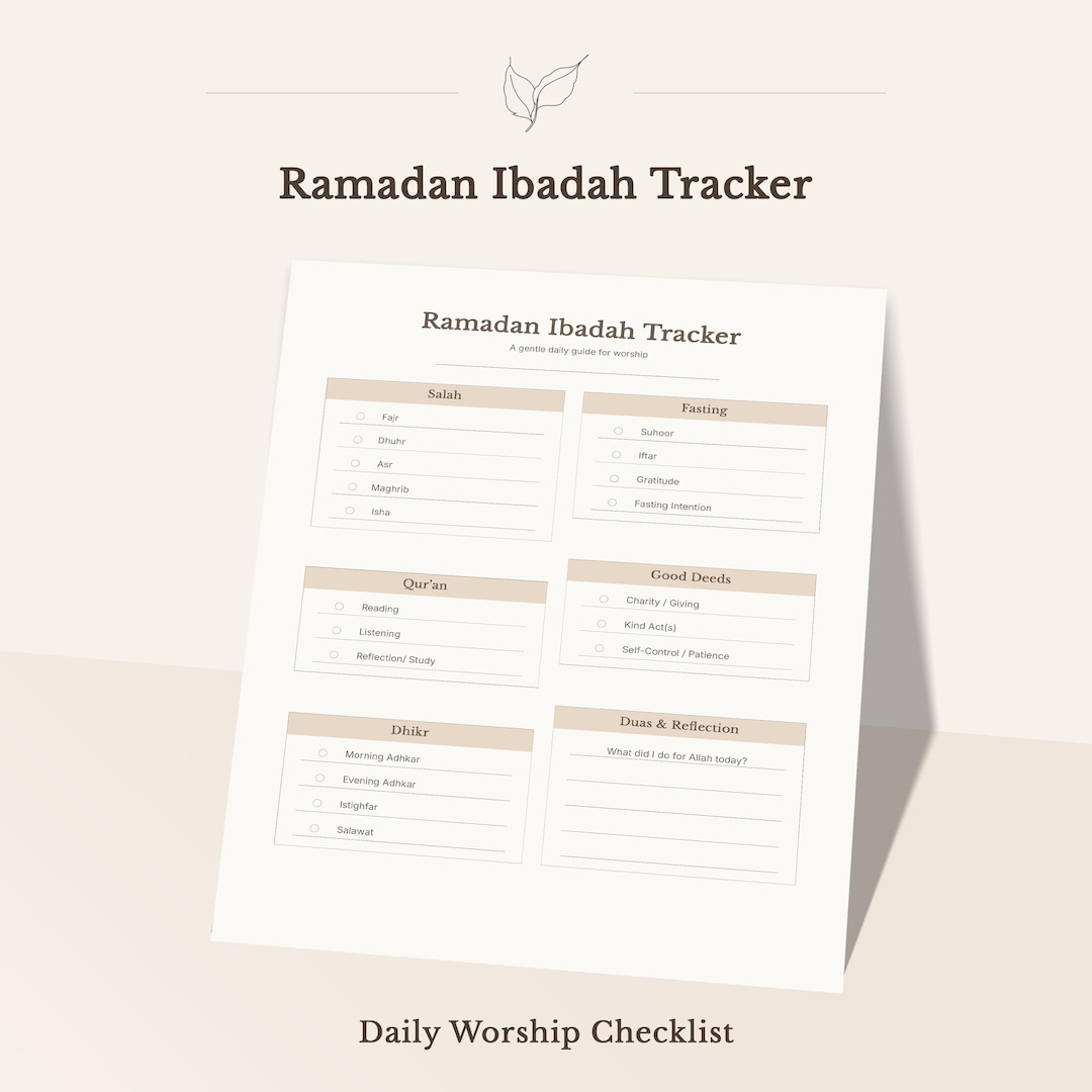 Ramadan Ibadah Tracker Printable | Daily Muslim Worship Checklist ...