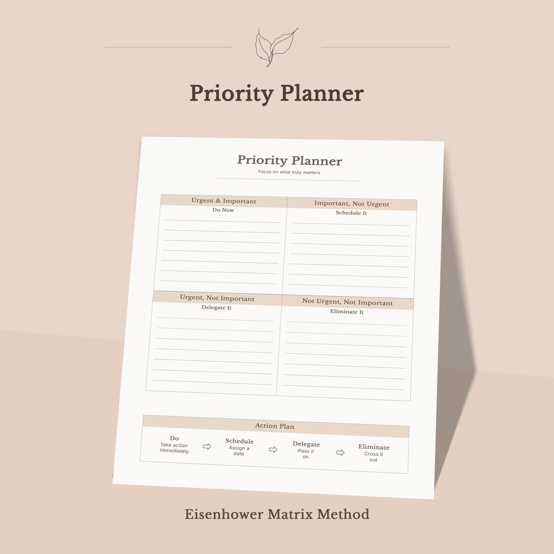 Priority Planner | Eisenhower Matrix Printable | Urgent & Important ...