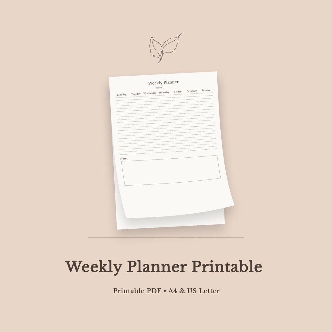 Weekly Planner Printable | Minimal Weekly Planner PDF | A4 & US Letter ...