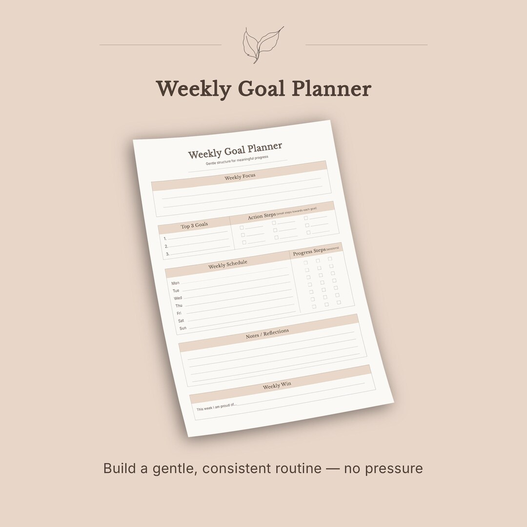 Weekly Goal Planner Printable | Minimal Productivity Planner | Weekly ...