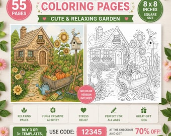 Garden Coloring Pages Printable, 55  Garden Coloring Book Pages, Cute  Garden Scenes, Botanical Coloring Pages Kids, Digital Download