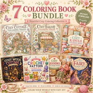 Pacote de Páginas para Colorir Divertidas e Fáceis | Livro de Colorir Kawaii em PDF | Download Instantâneo para Imprimir para Crianças e Adultos | Pacote de Livros de Colorir Aconchegantes