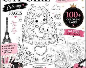 Meer dan 100 kleurplaten van kattenmeisjes | Kleurplaten van katten | Gezellige mediterrane kattenkleurplaten voor volwassenen en kinderen, eenvoudig en gemakkelijk digitaal te downloaden.
