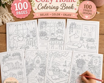 Gezellige lente hygge kleurboek voor volwassenen schattige cottagecore-kleuring lente vet eenvoudig kleuren huis tuin kleurplaat digitale download