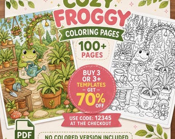Cozy Froggy Coloring Pages, 100+ Cute Frog Coloring Sheets, Printable PDF Coloring Book, Instant Digital Download for Kids & Adults