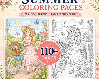 Summer Girl Coloring Book - 110+  Bold Easy Pages, Mind Relaxing Coloring, Bold and Easy Girls, Friends, Coloring art (PDF Download)