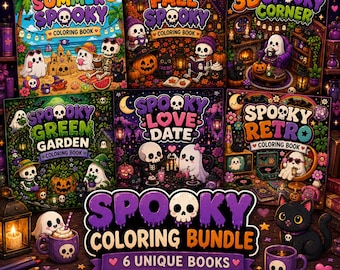 Cozy spooky coloring bundle | Cute halloween coloring | Ghost coloring pages | Spooky coloring for kids and adults | instant download