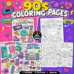90s Nostalgia Coloring Book Printable, Retro Lifestyle Coloring Pages for Adults, 90s Throwback PDF, Vintage Aesthetic Instant Download