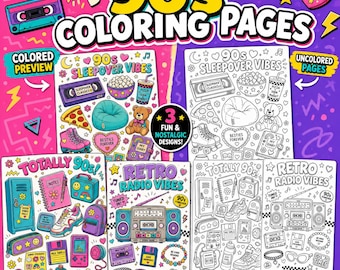 90s Nostalgia Coloring Book Printable, Retro Lifestyle Coloring Pages for Adults, 90s Throwback PDF, Vintage Aesthetic Instant Download
