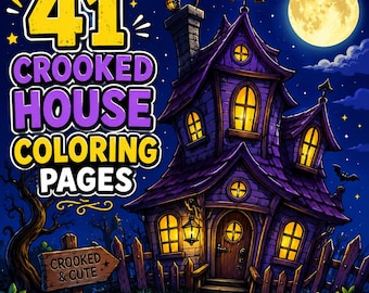 Crooked house coloring | house coloring pages | Whimsical Fantasy House Coloring Sheets, Cozy Magical Houses, Printable Adult Coloring Book