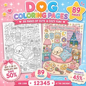 89 Dog Coloring Pages for Kids, Printable Puppy Coloring Book, Pet Animal Coloring Sheets Download