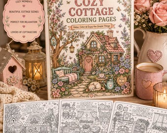Cottages Cozy Series Coloring Book Whimsical Designs Garden Floral Arch Cat, Relaxing PDF Cozy Cottage Coloring Pages