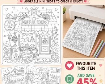 30 Tiny Shops Kleurboek Schattige huizen kleurplaten Kleurplaten voor kinderen Cosy Coloring Book Kawaii Shop-activiteiten Vetgedrukte en gemakkelijke kleurplaten