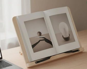 Wood Book Stand Adjustable, Bamboo Reading Holder, Cookbook Stand, Desk Study Organizer