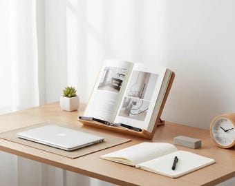 Soporte de madera ajustable para libros, atril de lectura de bambú, soporte para libros de cocina, organizador de escritorio para estudio.