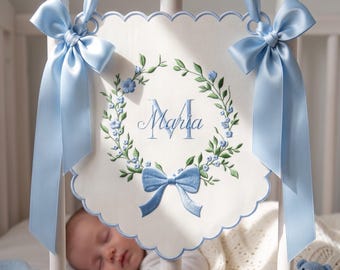 Embroidered Baby Name Banner, Personalized Nursery Wall Decor, Custom Crib Hanging, Monogram Baby Room Decor, Baby Shower Gift