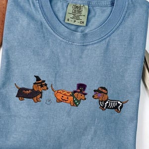 Halloween Dachshund Embroidered Shirt, Comfort Colors Wiener Dog Tee, Spooky Dog Shirt, Cute Doxie Halloween Shirt, Fall Dog Lover Gift