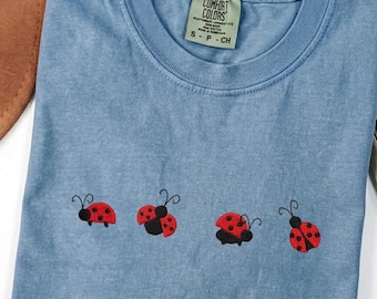 Embroidered Ladybug Shirt, Comfort Colors Tee, Vintage Ladybug Shirt, Cute Bug Lover Shirt, Cottagecore Nature Tee, Garden Lover Gift