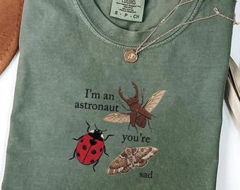 Sad Bug Summer Embroidered Shirt, Comfort Colors Nature Tee, Cottagecore Bug Shirt, Cute Ladybug Moth Butterfly Top, Gift for Nature Lovers