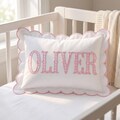 Personalized Baby Name Pillow Cover, Embroidered Scalloped Nursery Pillow, Custom Baby Name Cushion, Baby Shower Gift, Baby Room Decor