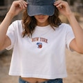 New York Basketball Boxy Crop Tee, Sports Embroidered T-Shirt, Y2K Aesthetic Hoop Top, NYC Gift for Her product logo