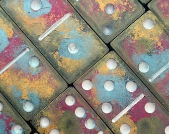 Teal-Magenta Resin Domino Set | Handmade Double 6 Set