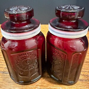 Vintage Wheaton NJ Ruby Red Glass Sunflower Apothecary Bottles Set of 2 image 8