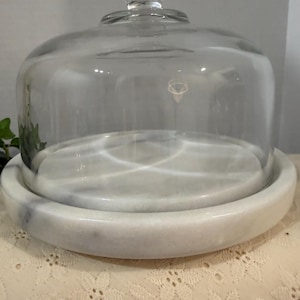 Vintage Marble Base Glass Cloche Dome Kitchen Decor Cake Stand