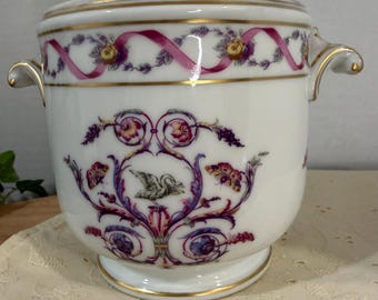 Maceta Richard Ginori Cachepot, urna floral de porcelana italiana con borde dorado, estilo vintage.