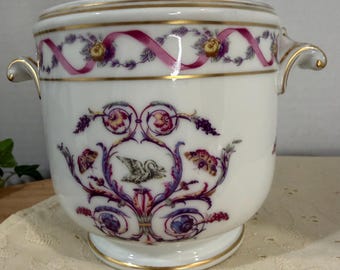 Richard Ginori Cachepot Planter Italy Porcelain Floral Urn Gold Trim Vintage Jardiniere