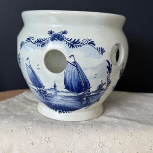 Delft Blue Handwork Ceramic Strawberry Pot Dutch Windmill Sailboat Planter