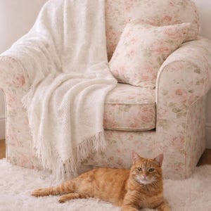 Romantic Vintage Cottagecore Cotton Throw with Heart, Apple and Home Design 45” x 60” Teacher Gift