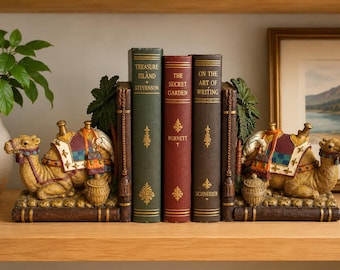 Vintage 1999 LTD Camel Bookends Resin Desert Bookends Pair Palm Tree Library Decor Bookshelf Decor Heavy Decorative Book Ends