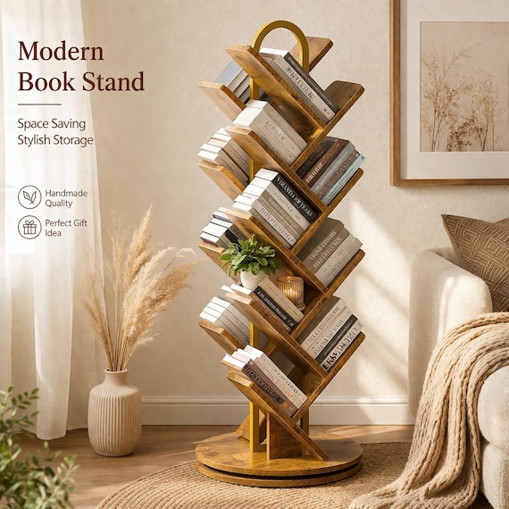16 Tier Rotating Bookshelf Space Saving Corner Bookcase