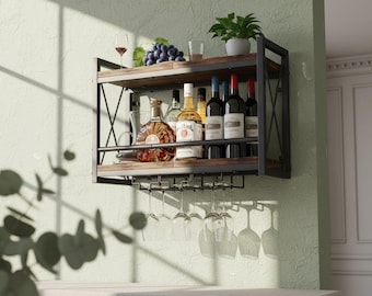 Wall Mounted Wine Rack with Glass Holder
