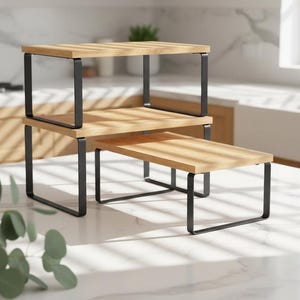 Kitchen Cabinet Organizer Shelves Set, Stackable Spice Rack Storage