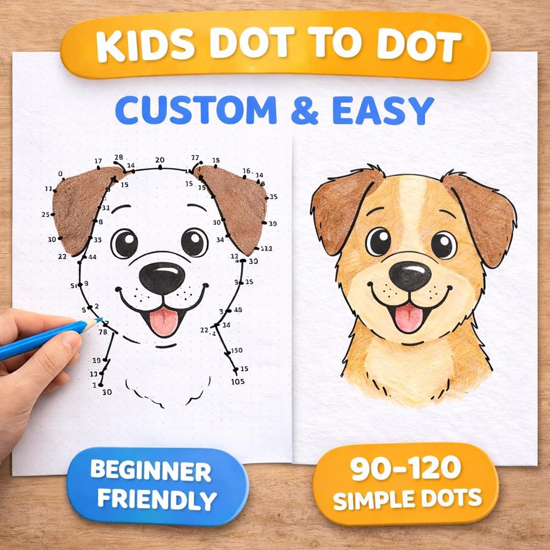 Kids Dog Dot to Dot – Personalised Puppy Puzzle for Children ...