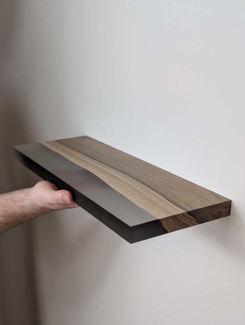 Gallery Detail: Walnut Black Epoxy Resin Floating Shelf