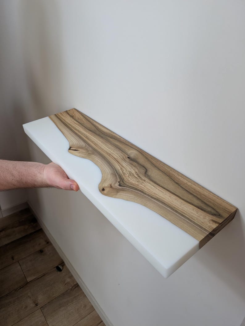 Live Edge Walnut Floating Shelf With Green Epoxy Resin | Handmade River ...