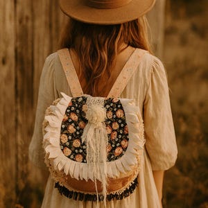 Handmade Leather Backpack Hand Painted Sun Face Fringe Whipstitch Red Cream Boho Leather Cowhide Fringe Backpack - Etsy main image 2