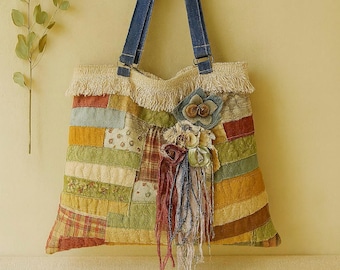 Sac fourre-tout en patchwork de chiffons recyclés, style bohème bohème