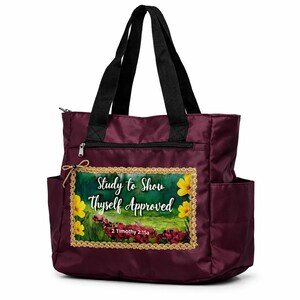 Floral Burgundy Bible Study Tote Bag, Scripture Organizer, bible study bag, bible study purse