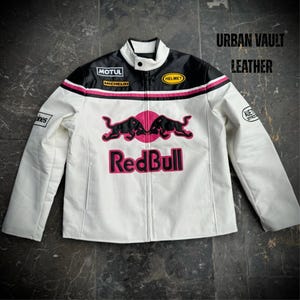 Giacca da corsa in pelle bianca da uomo: abbigliamento da motociclista con toppe ricamate