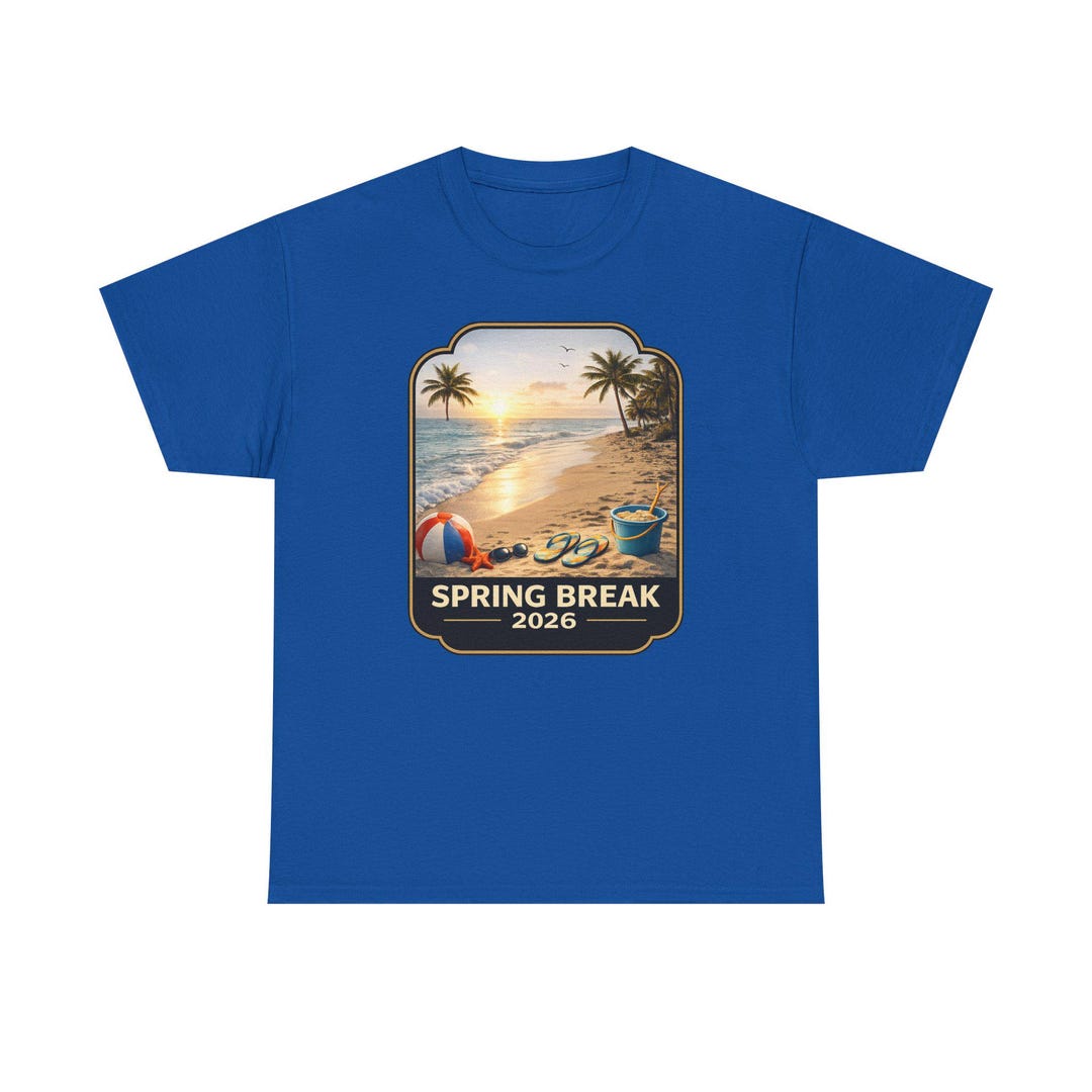 Spring Break Roupa Spring Break 2026 Beach Scene T-shirt | Sunset Palm Trees, Beach Ball ...